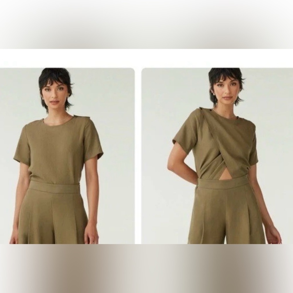 Olive Green Short-Sleeve Twist Front Top
